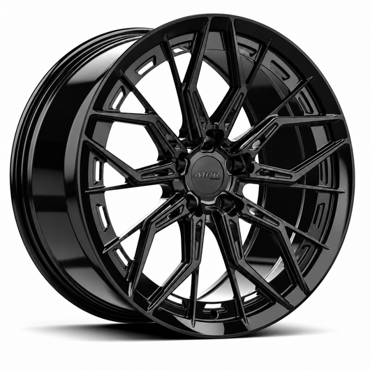 MRR F160 forged wheel in Gloss Black, three-quarter angled view
