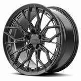 MRR F160 forged wheel in graphite gray, opposite three-quarter view with barrel on right