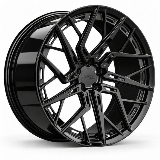 MRR F161 forged wheel in Gloss Black, three-quarter angled view