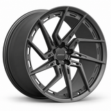 MRR F163 monoblock forged wheel, graphite gray, angled view
