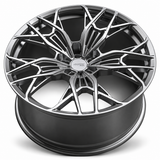 MRR F164 monoblock forged wheel, graphite gray, low-angle barrel view