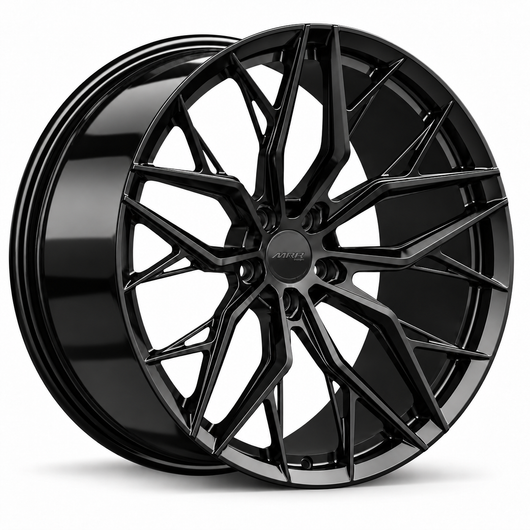 MRR F165 forged wheel in Gloss Black, three-quarter view