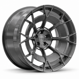 MRR F182 monoblock forged wheel, gray finish, three-quarter view