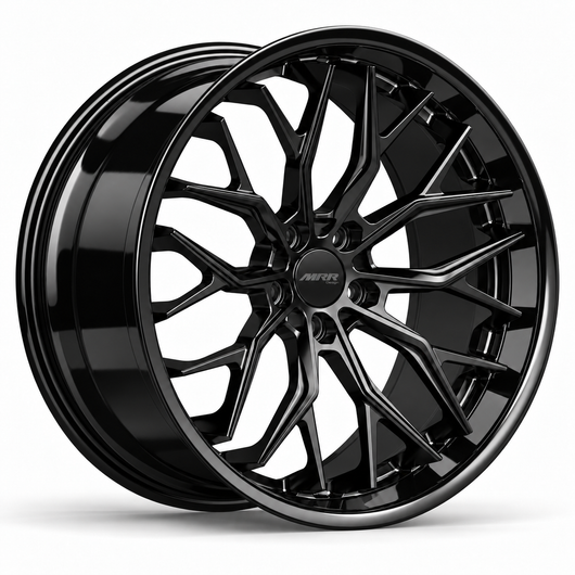 MRR F311 forged wheel in Gloss Black, three-quarter view