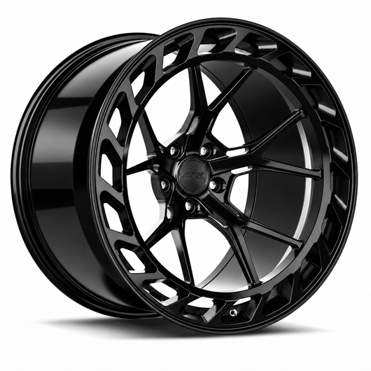 MRR F312 forged wheel in Gloss Black, three-quarter view