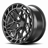 MRR F313 forged wheel in neutral graphite gray, opposite three-quarter view with barrel on the right