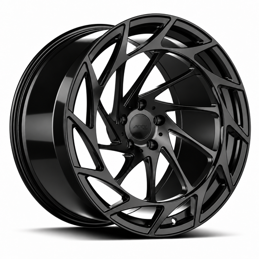 MRR F314 monoblock forged wheel, Gloss Black, angled view