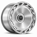 MRR F320-B forged wheel in Brushed Clear finish, angled view, solid disc with directional outer vents