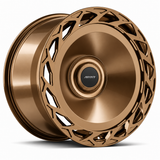 MRR F320-B forged wheel in Gloss Bronze finish, angled view, solid disc with directional outer vents