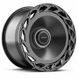 MRR F320-B forged wheel in gray finish, angled view, solid disc with directional outer vents