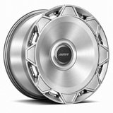 MRR F320-C forged wheel in Brushed Clear finish, angled view, solid disc with paired perimeter fasteners
