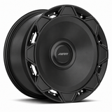 MRR F320-C forged wheel in Matte Black finish, angled view, solid disc with paired perimeter fasteners