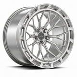 MRR F321-A forged wheel in Brushed Clear finish, angled view, branching spokes and a continuous vented outer ring