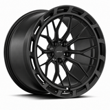 MRR F321-A forged wheel in Matte Black finish, angled view, branching spokes and a continuous vented outer ring