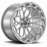 MRR F321-C forged wheel in Brushed Clear, angled view showing the branching spokes and angular outer ring