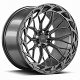 MRR F321-C forged wheel in Gloss Gun Metal, angled view showing the branching spokes and angular outer ring