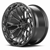 MRR F321-C forged wheel in gray finish, alternate angled view with barrel on right