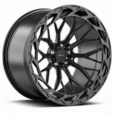MRR F321-C forged wheel in gray finish, angled view showing the branching spokes and angular outer ring