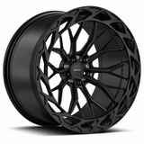 MRR F321-C forged wheel in Matte Black, angled view showing the branching spokes and angular outer ring