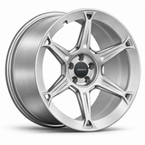 MRR F322 forged wheel in Brushed Clear finish, angled view, six sculpted spokes