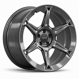 MRR F322 forged wheel in Gloss Gun Metal finish, angled view, six sculpted spokes