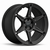 MRR F322 forged wheel in Matte Black finish, angled view, six sculpted spokes