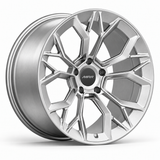 MRR F323 forged wheel in Brushed Clear finish, angled view, angular split-spoke design