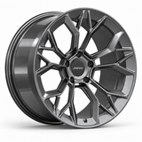 MRR F323 forged wheel in Gloss Gun Metal finish, angled view, angular split-spoke design