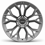 MRR F323 forged wheel in gray finish, front view, angular split-spoke design