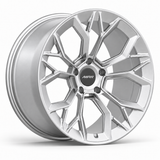 MRR F323 forged wheel in Silver finish, angled view, angular split-spoke design