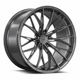 MRR F170 forged wheel in Gloss Gun Metal, three quarter view showing the split spokes and barrel