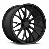 MRR F170 forged wheel in Matte Black, three quarter view showing the split spokes and barrel