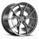 MRR F181 forged wheel in Gloss Gun Metal, three quarter view showing the angular split spokes and barrel