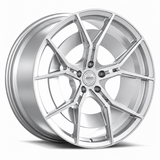 MRR F181 forged wheel in Silver, three quarter view showing the angular split spokes and barrel