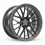 MRR F324 monoblock forged wheel in Gloss Gun Metal, three-quarter view with MRR Design center cap