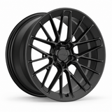 MRR F324 monoblock forged wheel in Matte Black, three-quarter view with MRR Design center cap