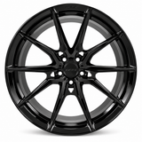 NES FG-03 wheel in Gloss Black with NES center cap, straight-on front view