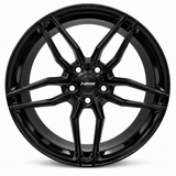 NES FG-09 wheel in Gloss Black with NES center cap, straight-on front view