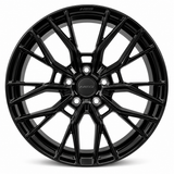 NES FG-15 wheel in Gloss Black with NES center cap, straight-on front view