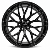NES FG-X wheel in Gloss Black with NES center cap, straight-on front view