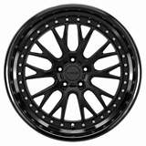 NES JA-02 wheel in Gloss Black with NES center cap, straight-on front view