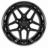 NES JA-05 wheel in Gloss Black with NES center cap, straight-on front view