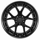 NES JA-06 wheel in Gloss Black with NES center cap, straight-on front view
