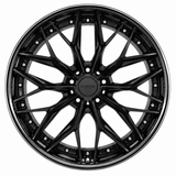 NES JA-07 wheel in Gloss Black with NES center cap, straight-on front view