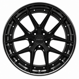 NES JA-09 wheel in Gloss Black with NES center cap, straight-on front view