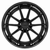 NES JA-11 wheel in Gloss Black with NES center cap, straight-on front view