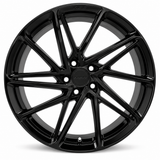 NES MS-1 wheel in Gloss Black with NES center cap, straight-on front view