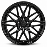 NES MS-2 wheel in Gloss Black with NES center cap, straight-on front view