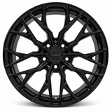 NES MS-5 wheel in Gloss Black with NES center cap, straight-on front view