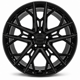 NES MS-8 wheel in Gloss Black with NES center cap, straight-on front view